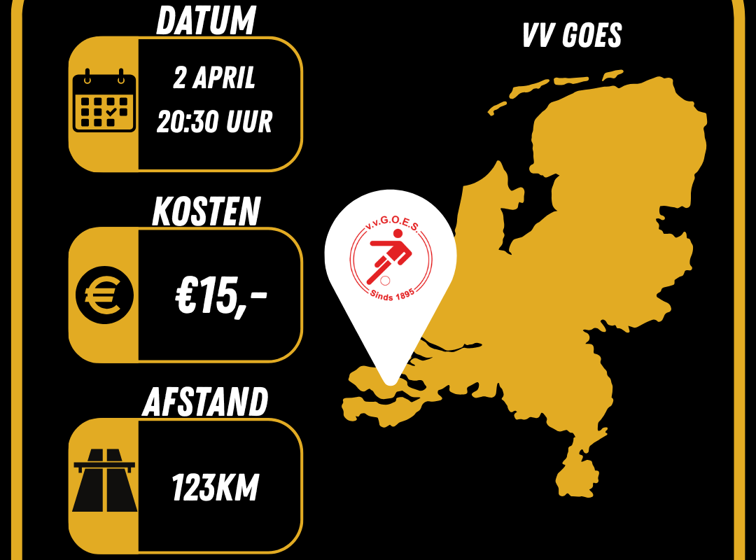 Gewone supportersbus naar Goes donderdag 2 april